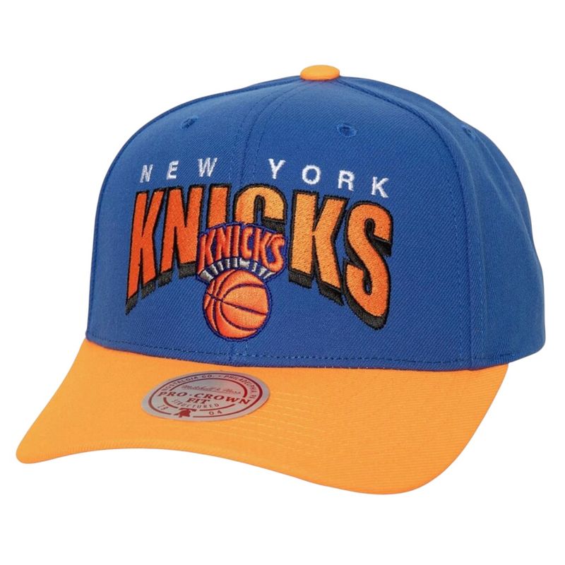 New York Knicks Men’s NBA Boom Text Pro Mitchell & Ness Snapback Hat New York Knicks Men’s NBA Boom Text Pro Mitchell & Ness Snapback Hat