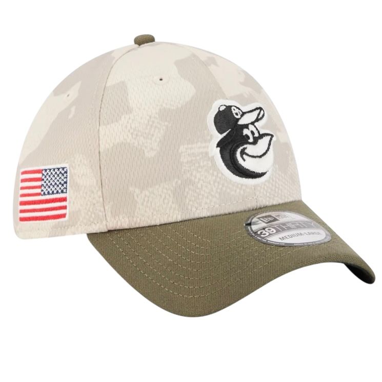 Baltimore Orioles Men's Light Beige/Olive New Era 2025 Armed Forces Day 39THIRTY Flex Hat