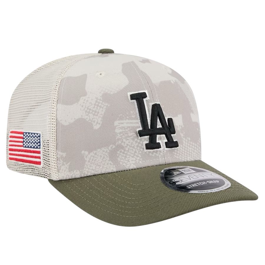 Los Angeles Dodgers Men's Light Beige/Olive New Era 2025 Armed Forces Day 9SEVENTY Stretch-Snap Hat