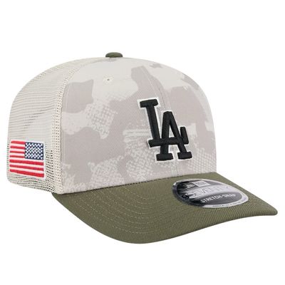 Los Angeles Dodgers Men's Light Beige/Olive New Era 2025 Armed Forces Day 9SEVENTY Stretch-Snap Hat