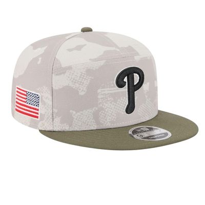 Philadelphia Phillies Men's Light Beige/Olive New Era 2025 Armed Forces Day 9FIFTY Split Panel Snapback Hat
