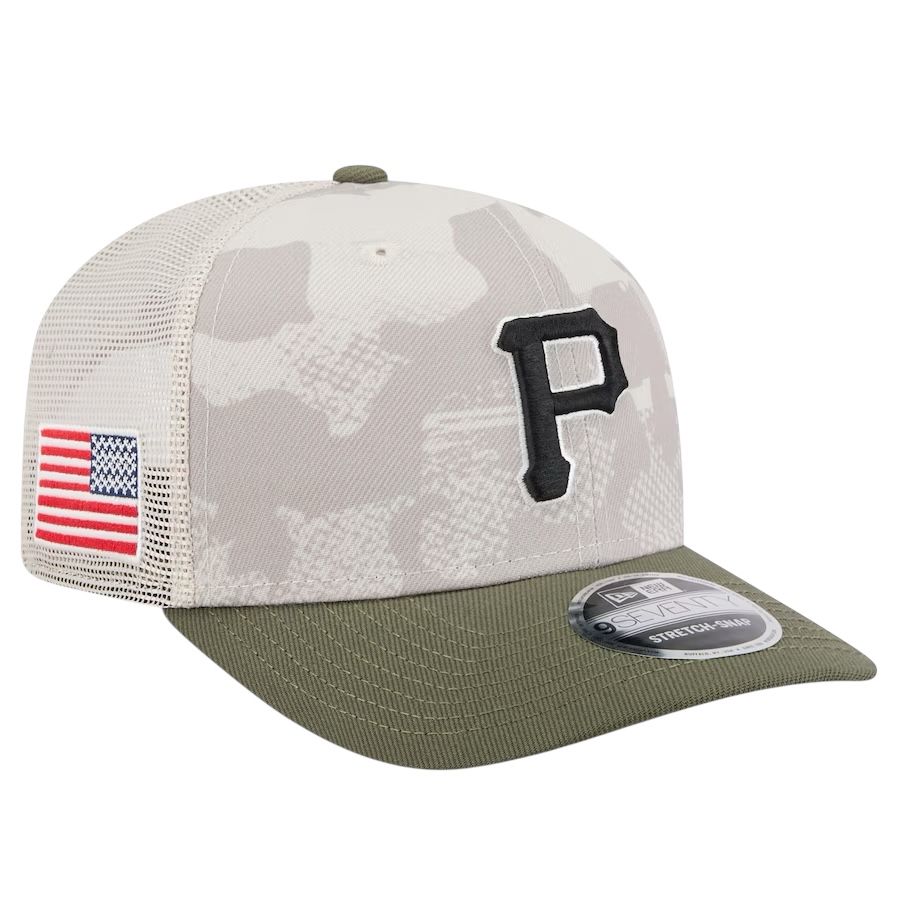 Pittsburgh Pirates Men's Light Beige/Olive New Era 2025 Armed Forces Day 9SEVENTY Stretch-Snap Hat
