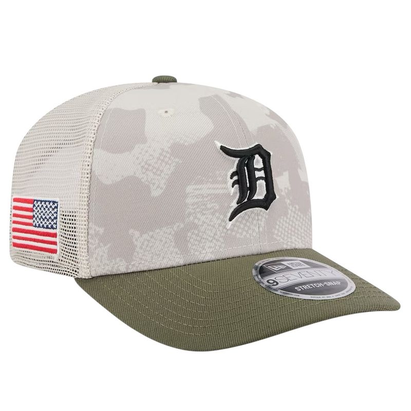 Detroit Tigers Men's Light Beige/Olive New Era 2025 Armed Forces Day 9SEVENTY Stretch-Snap Hat