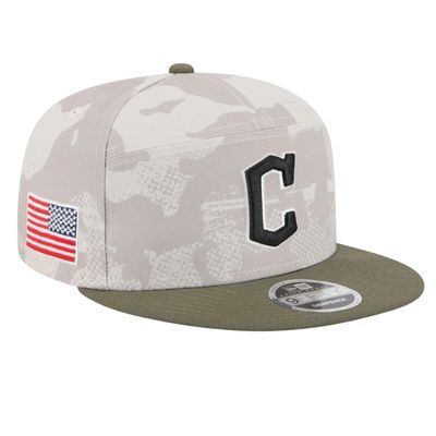 Cleveland Guardians Men's Light Beige/Olive New Era 2025 Armed Forces Day 9FIFTY Split Panel Snapback Hat