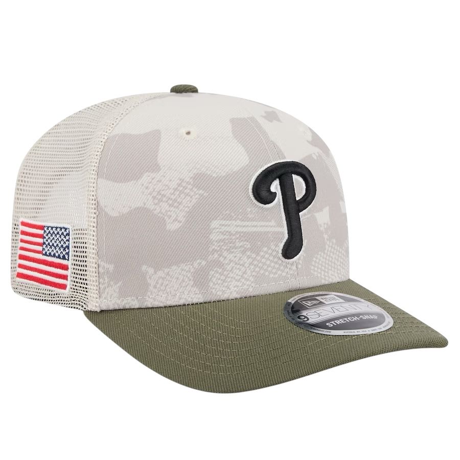 Philadelphia Phillies Men's Light Beige/Olive New Era 2025 Armed Forces Day 9SEVENTY Stretch-Snap Hat
