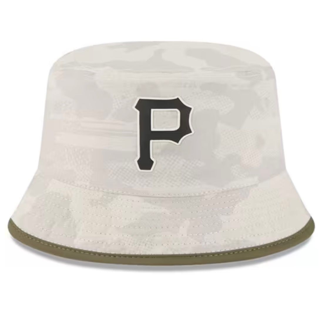 Pittsburgh Pirates Men's Light Beige/Olive New Era 2025 Armed Forces Day Reversible Bucket