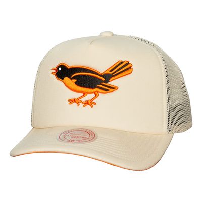 Baltimore Orioles Men’s Mitchell & Ness Cream Cooperstown Collection Adjustable Trucker Hat
