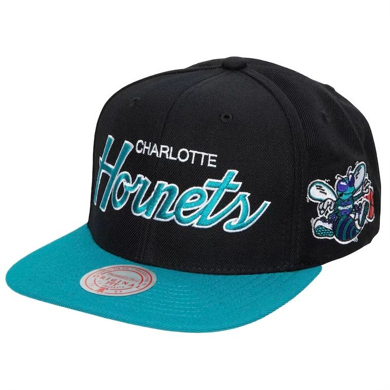 Charlotte Hornets Men's Mitchell & Ness Team Script 2.0 Snapback Hat