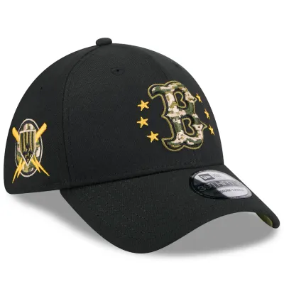 Boston Red Sox Men's Black Armed Forces Day New Era 39THIRTY Fitted Flex Hat