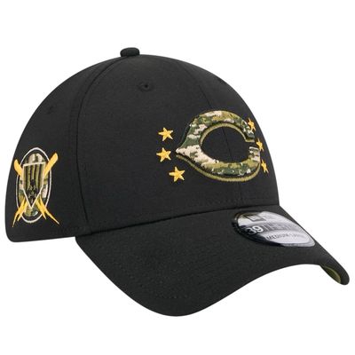 Cincinnati Reds Men's Black 2024 Armed Forces Day New Era 39THIRTY Fitted Flex Hat
