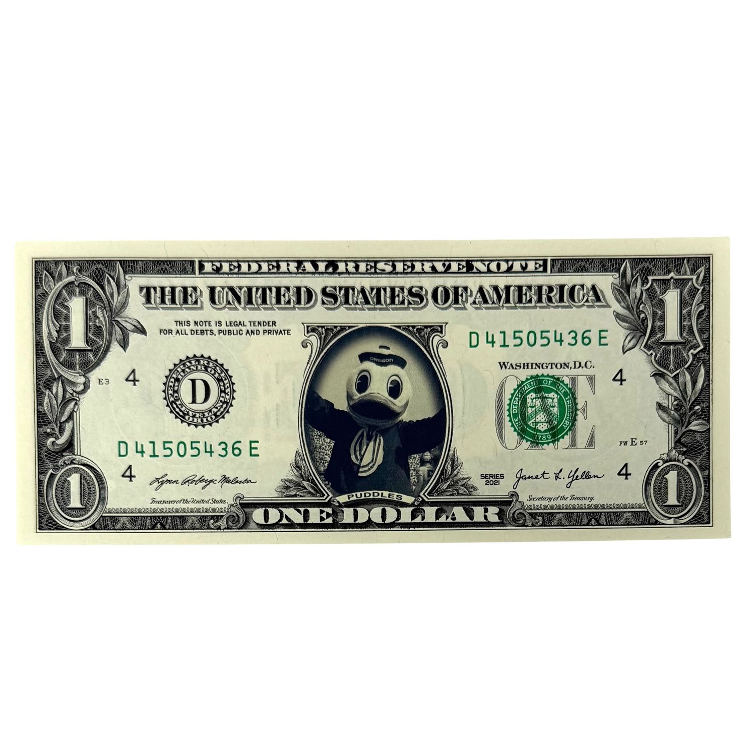 Oregon Ducks Puddles Famous Face Dollar Bill Oregon Ducks Puddles Famous Face Dollar Bill