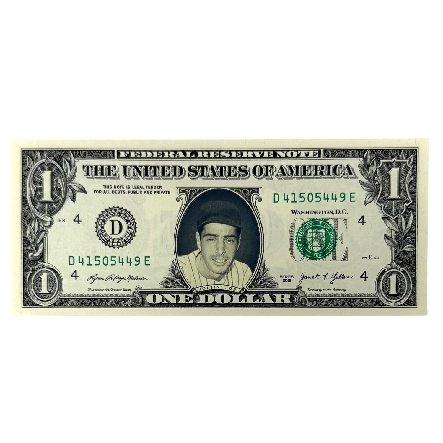 Joe DiMaggio  Joe DiMaggio "Joltin Joe" Famous Face Dollar Bill