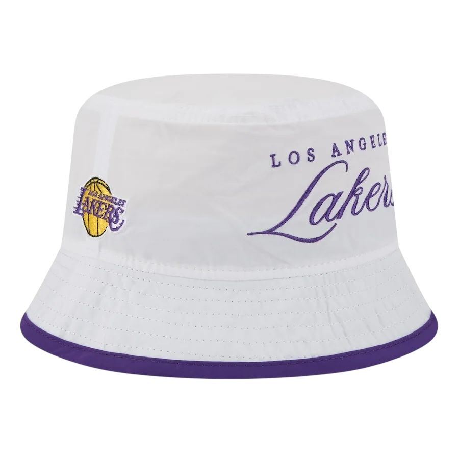 Los Angeles Lakers Men’s White New Era 2025 NBA Draft Nylon Bucket Hat