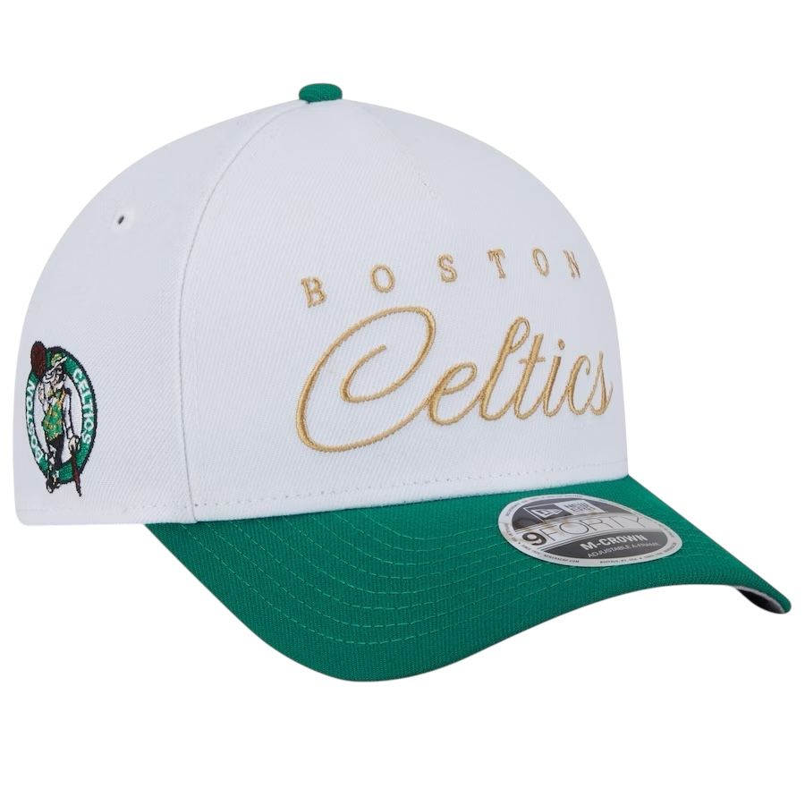 Boston Celtics Men's White/Kelly Green New Era 2025 NBA Draft 9FORTY M-Crown Adjustable A-Frame Hat
