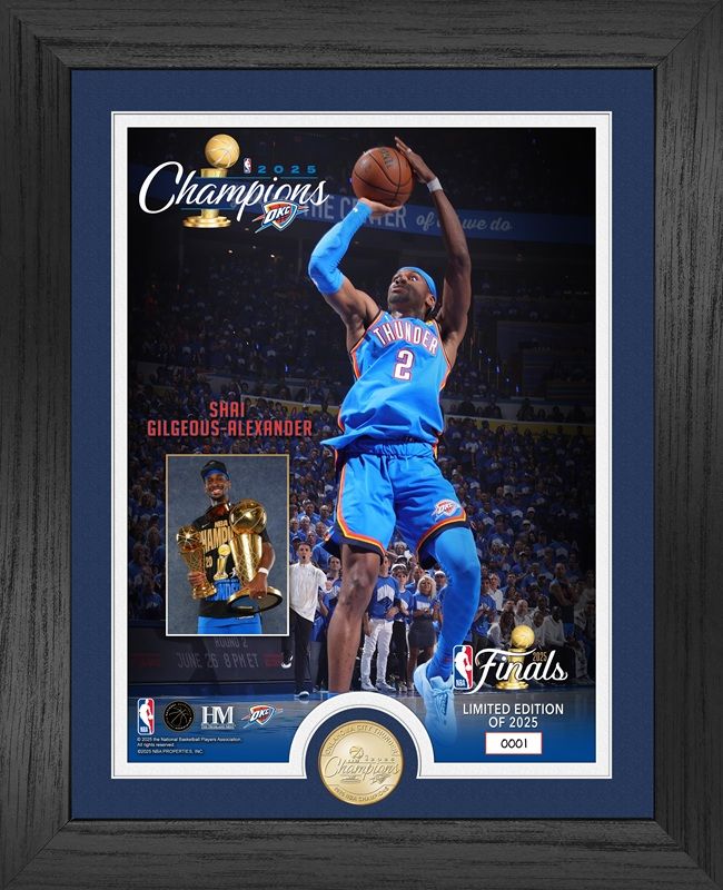 Oklahoma City Thunder Shai Gilgeous-Alexander 2025 NBA Championship Trophy Raising Photo Mint