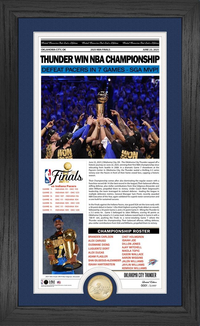 Oklahoma City Thunder 2025 NBA Champions Front Page News Cover Bronze Coin Photo Mint