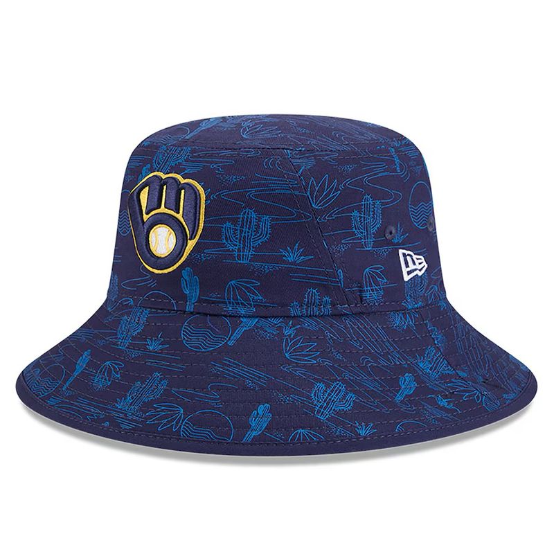 Milwaukee Brewers Men's Blue Print New Era Bucket Hat