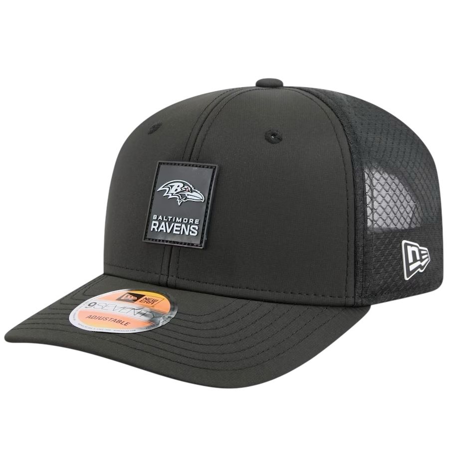 Baltimore Ravens Men's Black New Era 2025 Sideline 9SEVENTY Trucker Adjustable Hat