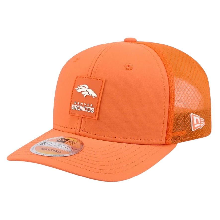 Denver Broncos Men's Orange New Era 2025 Sideline 9SEVENTY Trucker Adjustable Hat