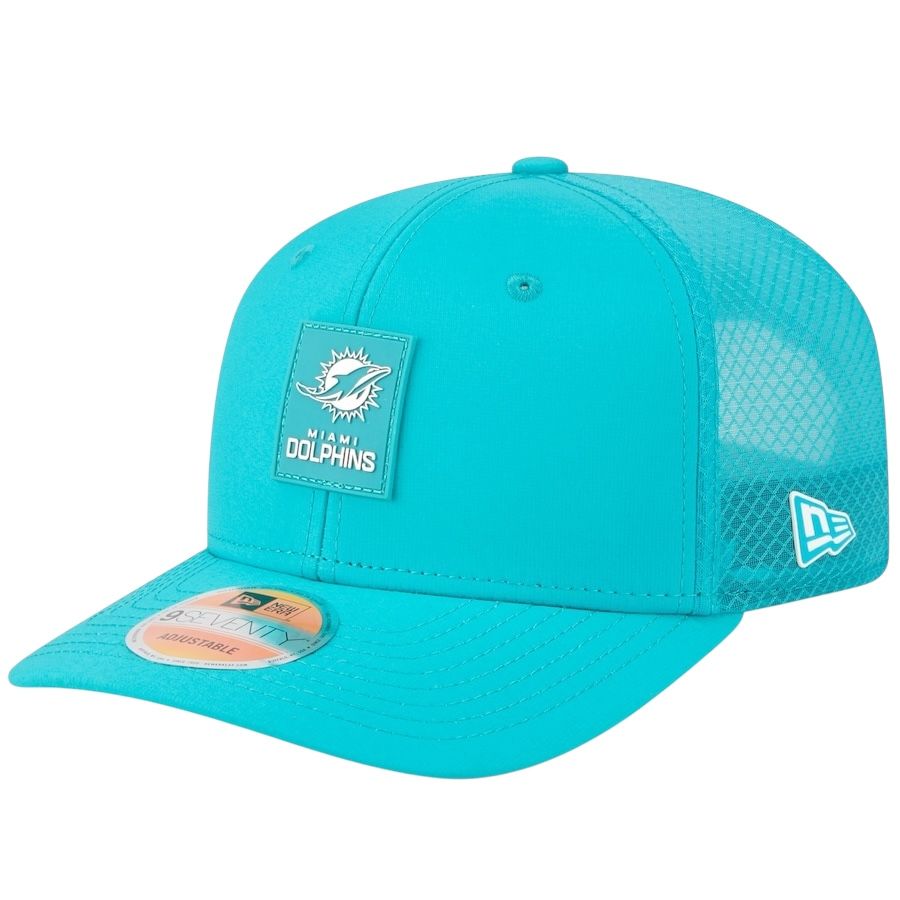 Miami Dolphins Men's Teal New Era 2025 Sideline 9SEVENTY Trucker Adjustable Hat