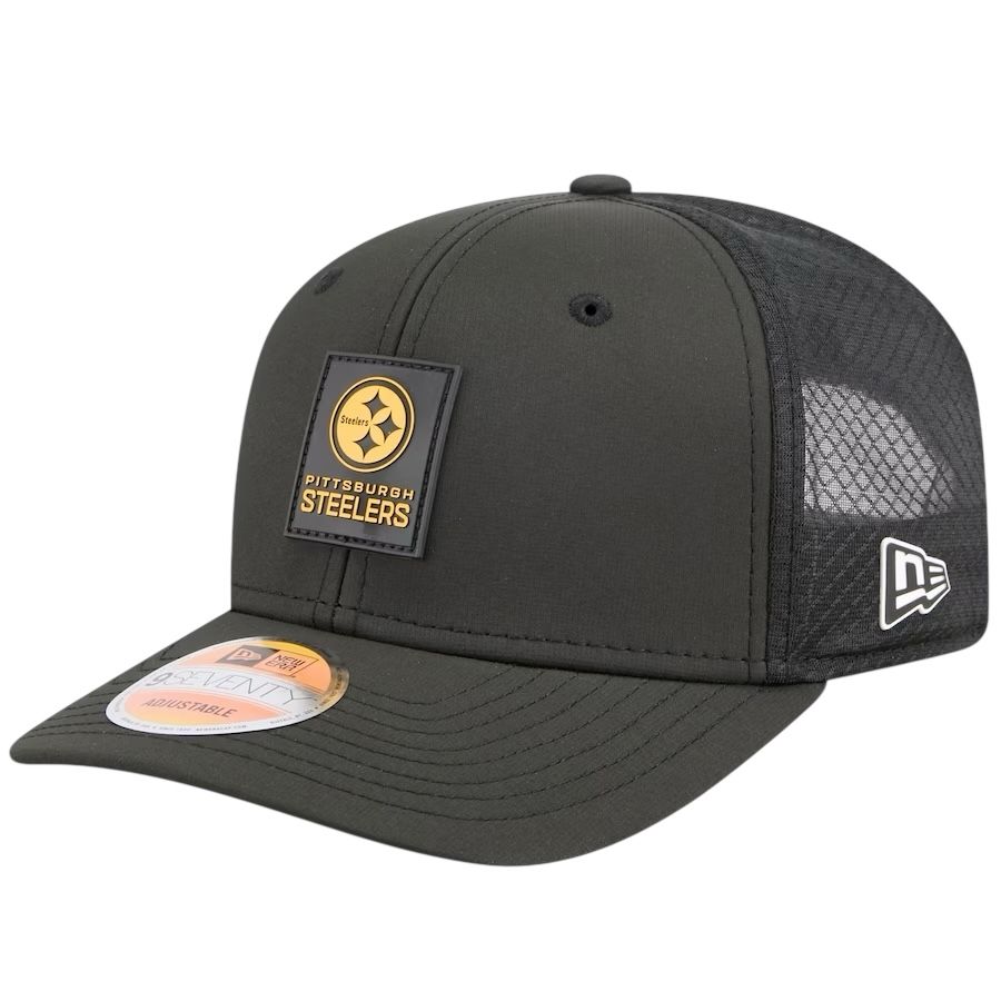 Pittsburgh Steelers Men's Black New Era 2025 Sideline 9SEVENTY Trucker Adjustable Hat
