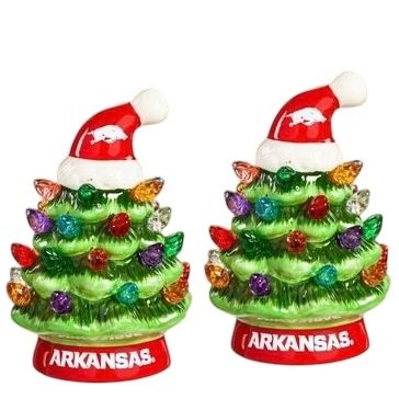 Arkansas Razorbacks 4" Ceramic LED Christmas Trees Set of 2