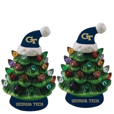 Georgia Tech Yellow Jackets 4" Ceramic LED Christmas Trees Set of 2