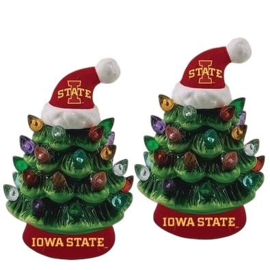 Iowa State Cyclones 4" Ceramic LED Christmas Trees Set of 2