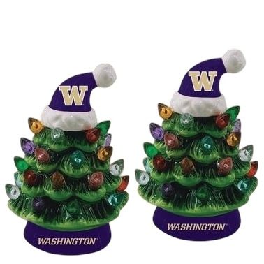 Washington Huskies 4" Ceramic LED Christmas Trees Set of 2