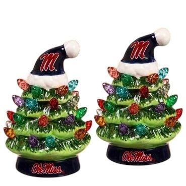 Ole Miss Rebels 4" Ceramic LED Christmas Trees Set of 2