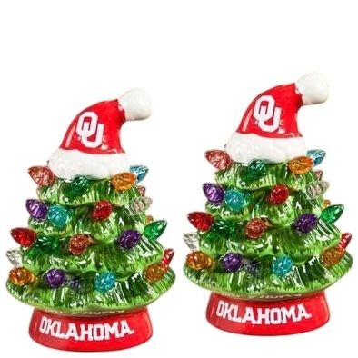 Oklahoma Sooners 4" Ceramic LED Christmas Trees Set of 2