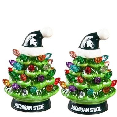 Michigan State Spartans 4" Ceramic LED Christmas Trees Set of 2