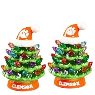 Clemson Tigers 4" Ceramic LED Christmas Trees Set of 2