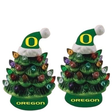 Oregon Ducks 4" Ceramic LED Christmas Trees Set of 2