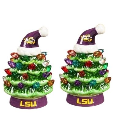LSU Tigers 4" Ceramic LED Christmas Trees Set of 2