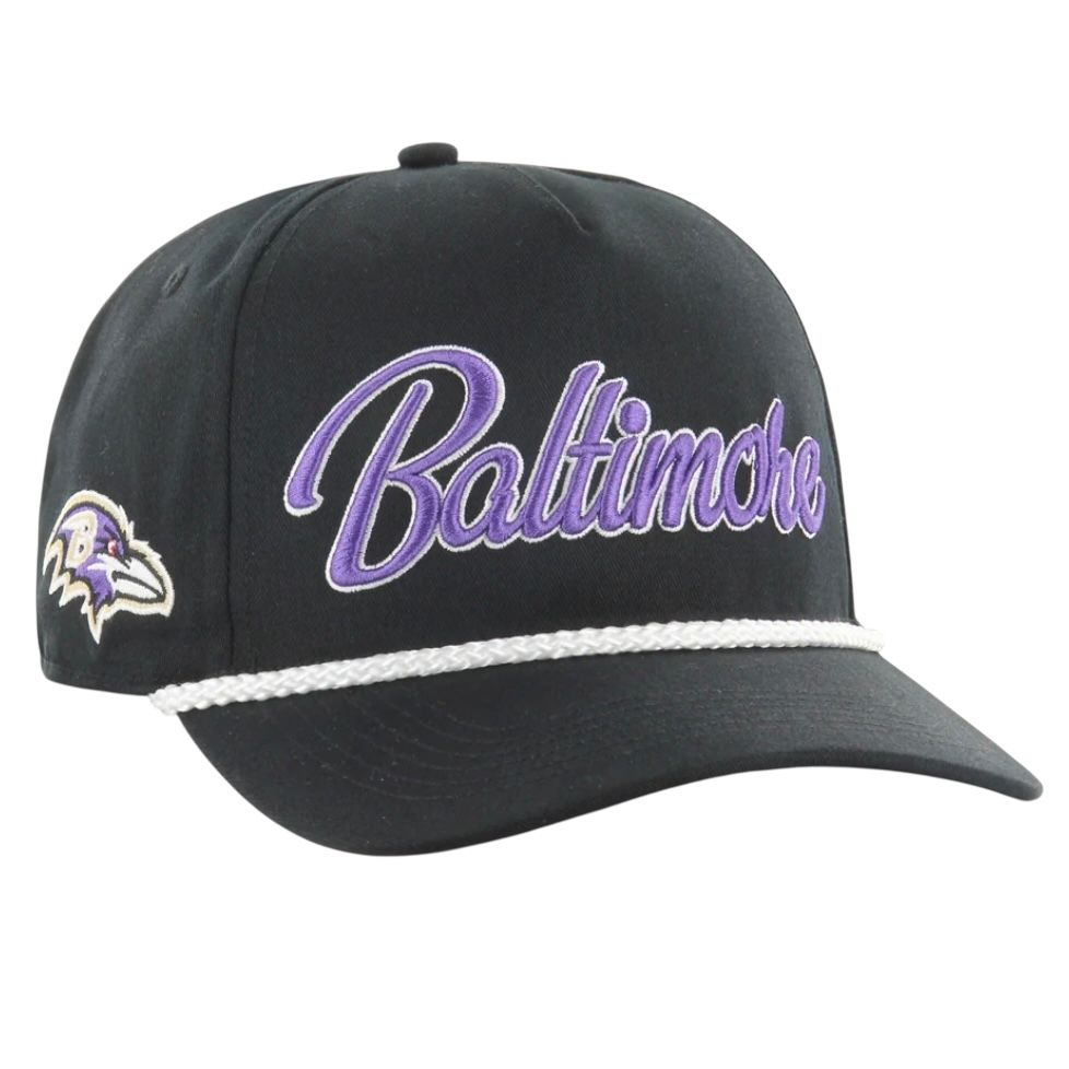 Baltimore Ravens Men’s Black Overhand Script 47 Hitch Snapback Hat