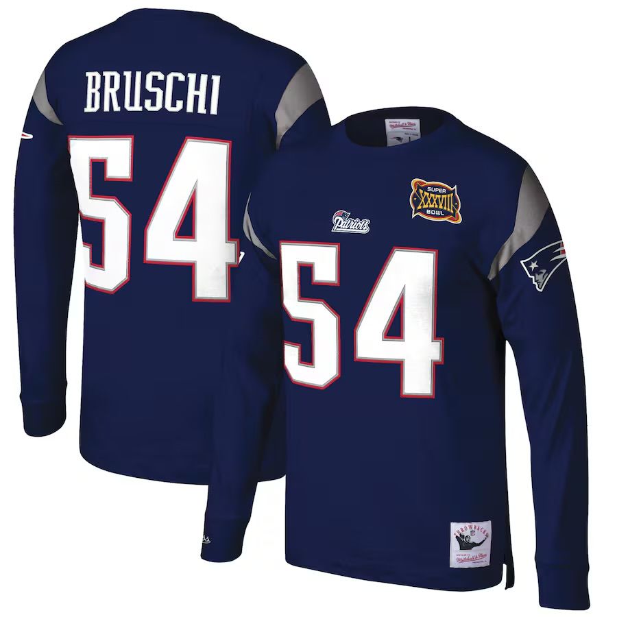 New England Patriots Teddy Bruschi Men's Name & Number Long Sleeve Jersey Shirt New England Patriots Teddy Bruschi Men's Name & Number Long Sleeve Jersey Shirt