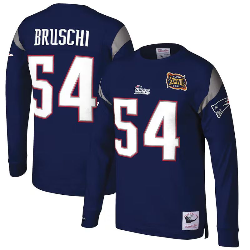 New England Patriots Teddy Bruschi Men's Name & Number Long Sleeve Jersey Shirt