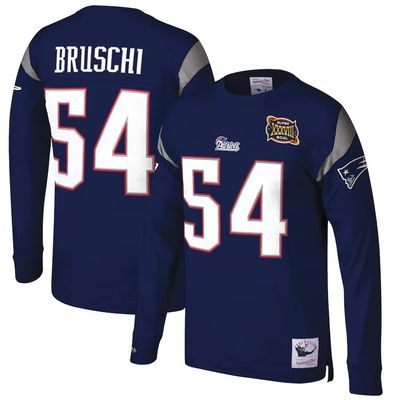 New England Patriots Teddy Bruschi Men's Name & Number Long Sleeve Jersey Shirt