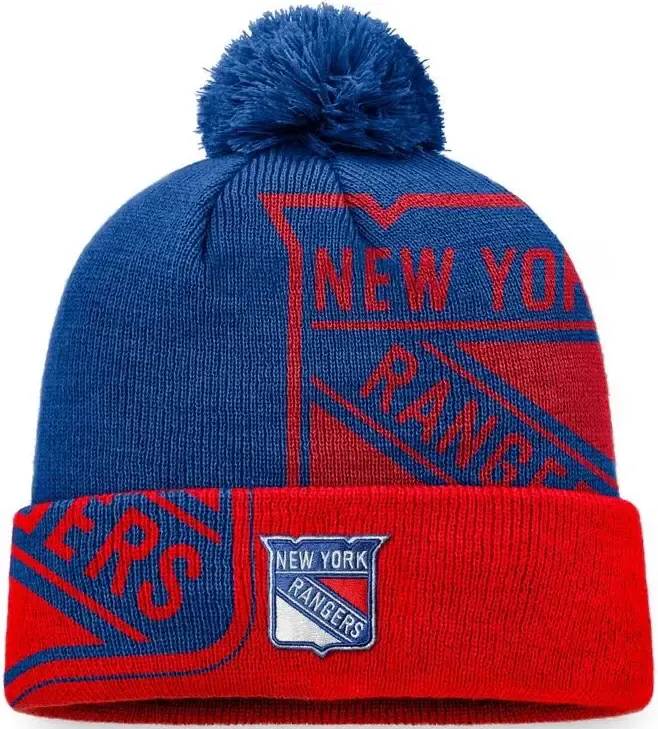 New York Rangers Men's Block Party Cuffed Pom Knit Hat New York Rangers Men's Block Party Cuffed Pom Knit Hat