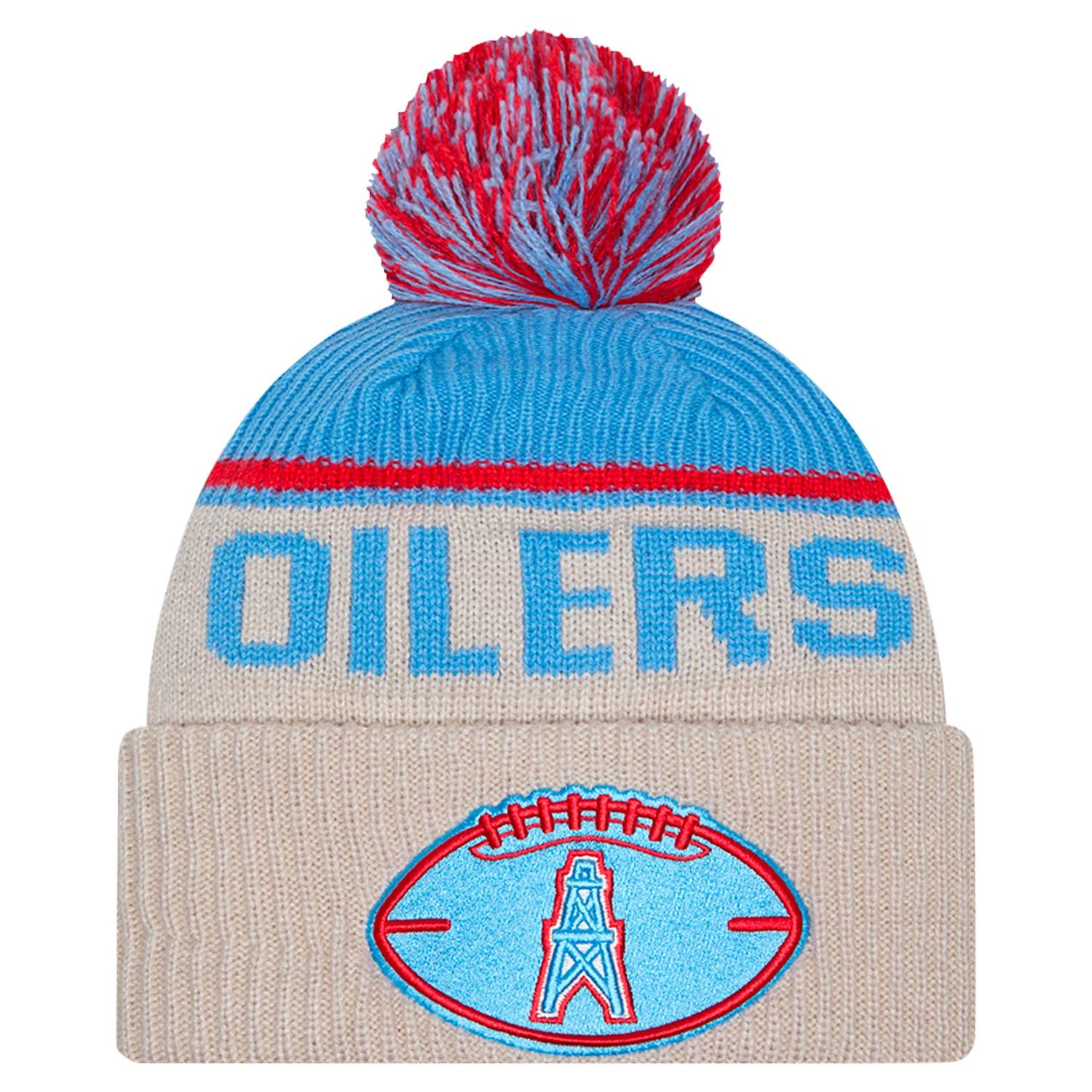 Houston Oilers Men’s Historic Gray New Era 2024 Knit Pom Hat