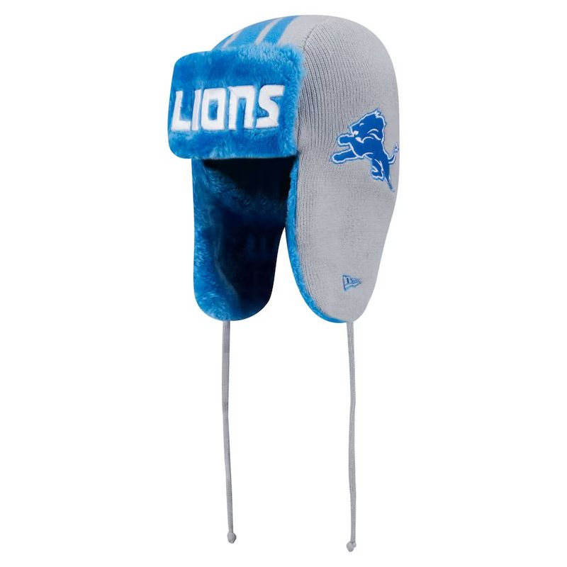 Detroit Lions Men's Gray New Era Helmet Head Trapper Knit Hat Detroit Lions Men's Gray New Era Helmet Head Trapper Knit Hat