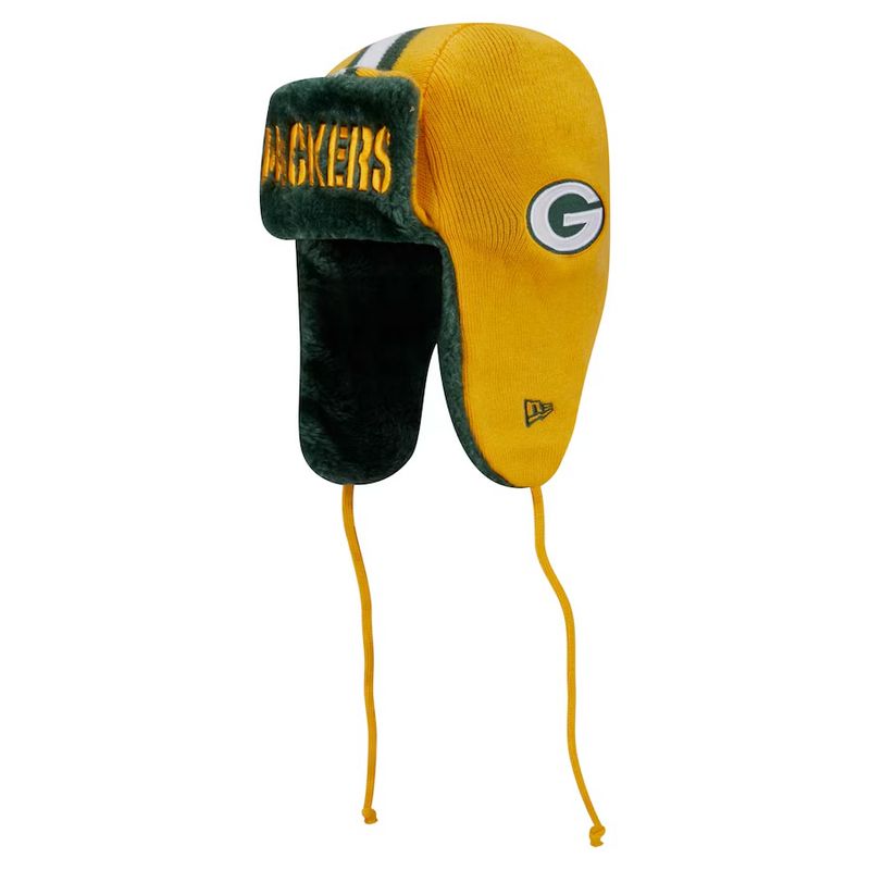 Green Bay Packers Men's Yellow New Era Helmet Head Trapper Knit Hat Green Bay Packers Men's Yellow New Era Helmet Head Trapper Knit Hat