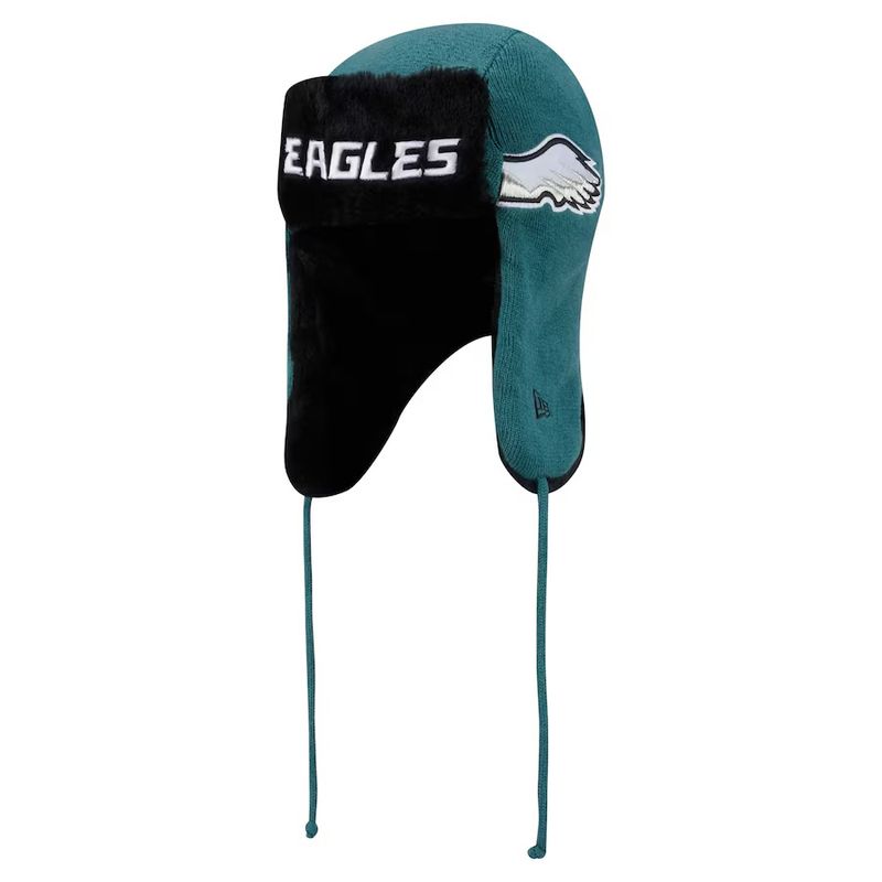 Philadelphia Eagles Men's Green New Era Helmet Head Trapper Knit Hat Philadelphia Eagles Men's Green New Era Helmet Head Trapper Knit Hat