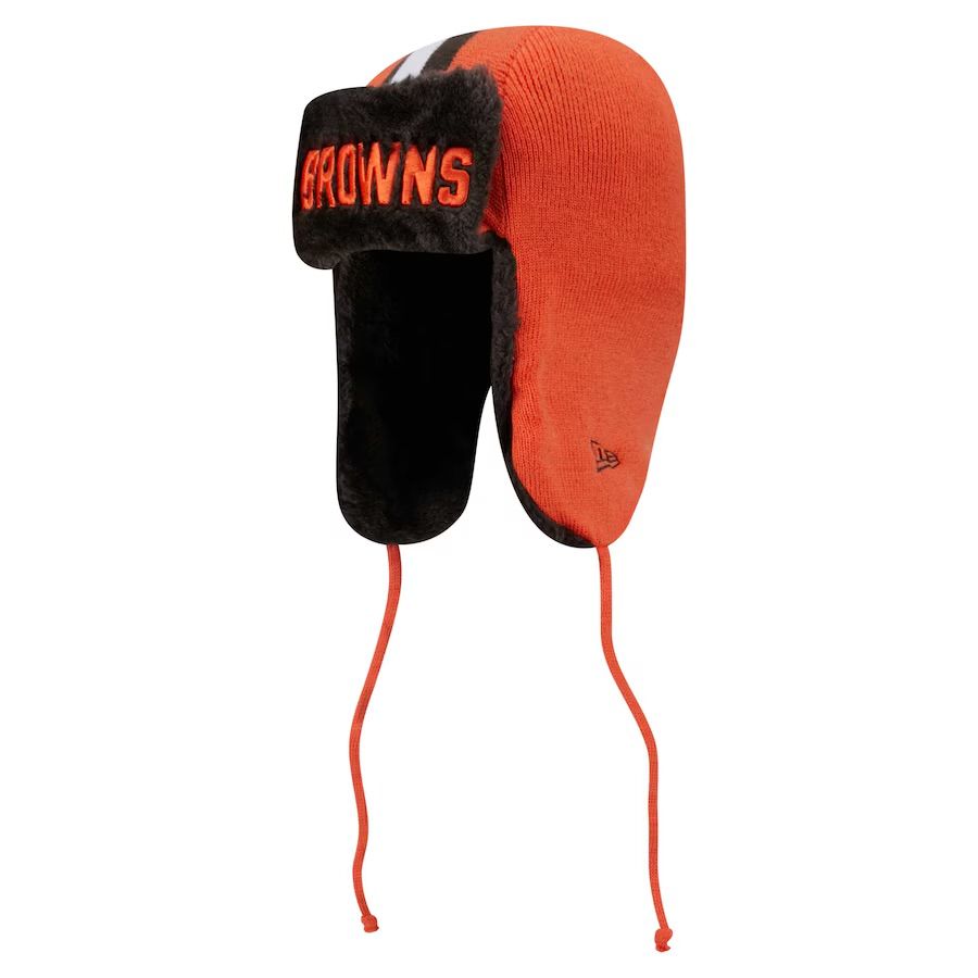 Cleveland Browns Men's Orange New Era Helmet Head Trapper Knit Hat Cleveland Browns Men's Orange New Era Helmet Head Trapper Knit Hat