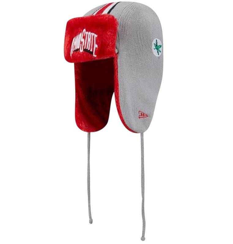 Ohio State Buckeyes Men's New Era Helmet Head Trapper Knit Hat Ohio State Buckeyes Men's New Era Helmet Head Trapper Knit Hat