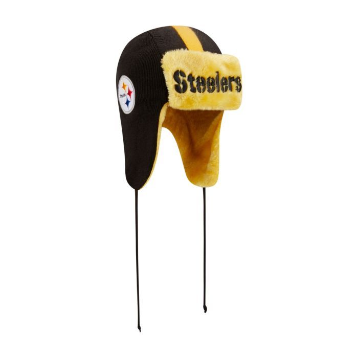 Pittsburgh Steelers Men's Black New Era Helmet Head Trapper Knit Hat Pittsburgh Steelers Men's Black New Era Helmet Head Trapper Knit Hat