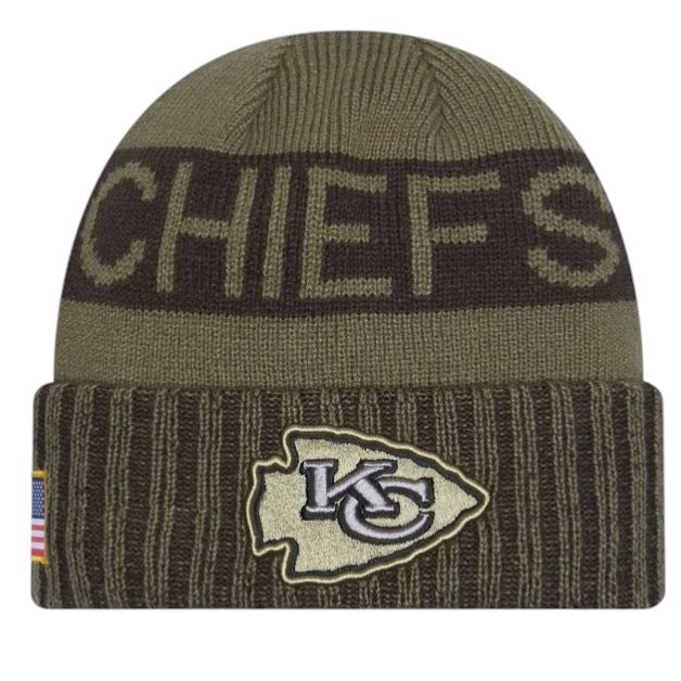 Kansas City Chiefs Men's Dark Green New Era 2025 Salute to Service Cuffed Knit Hat Kansas City Chiefs Men's Dark Green New Era 2025 Salute to Service Cuffed Knit Hat