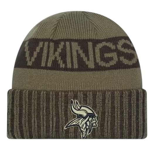 Minnesota Vikings Men's Dark Green New Era 2025 Salute to Service Cuffed Knit Hat Minnesota Vikings Men's Dark Green New Era 2025 Salute to Service Cuffed Knit Hat