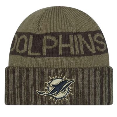 Miami Dolphins Men's Dark Green New Era 2025 Salute to Service Cuffed Knit Hat Miami Dolphins Men's Dark Green New Era 2025 Salute to Service Cuffed Knit Hat